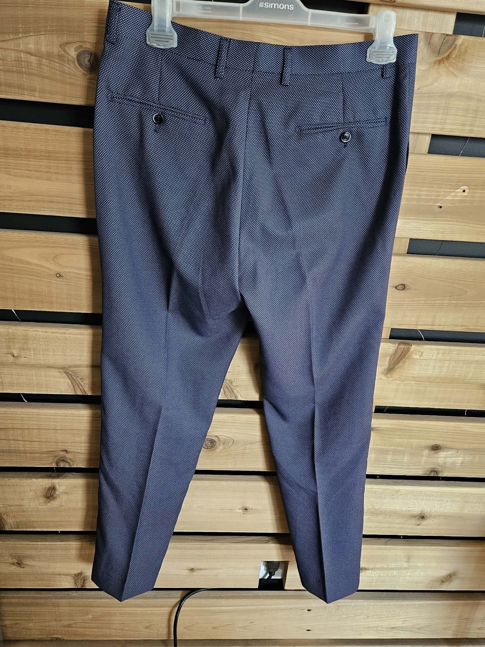 Men's Blue Textured Two-Button Blazer - Picture 3 of 15